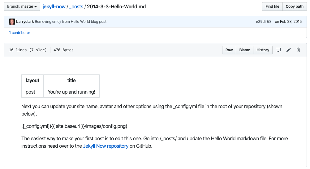 Jekyll Now Hello World Post