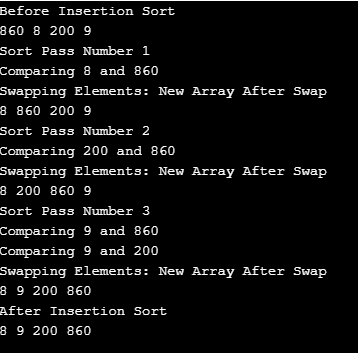 An example of an insertion sort algorithm in Java