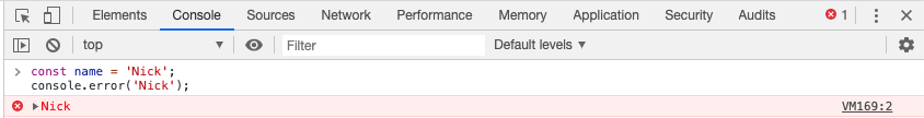 An example of the console.error method in JavaScript