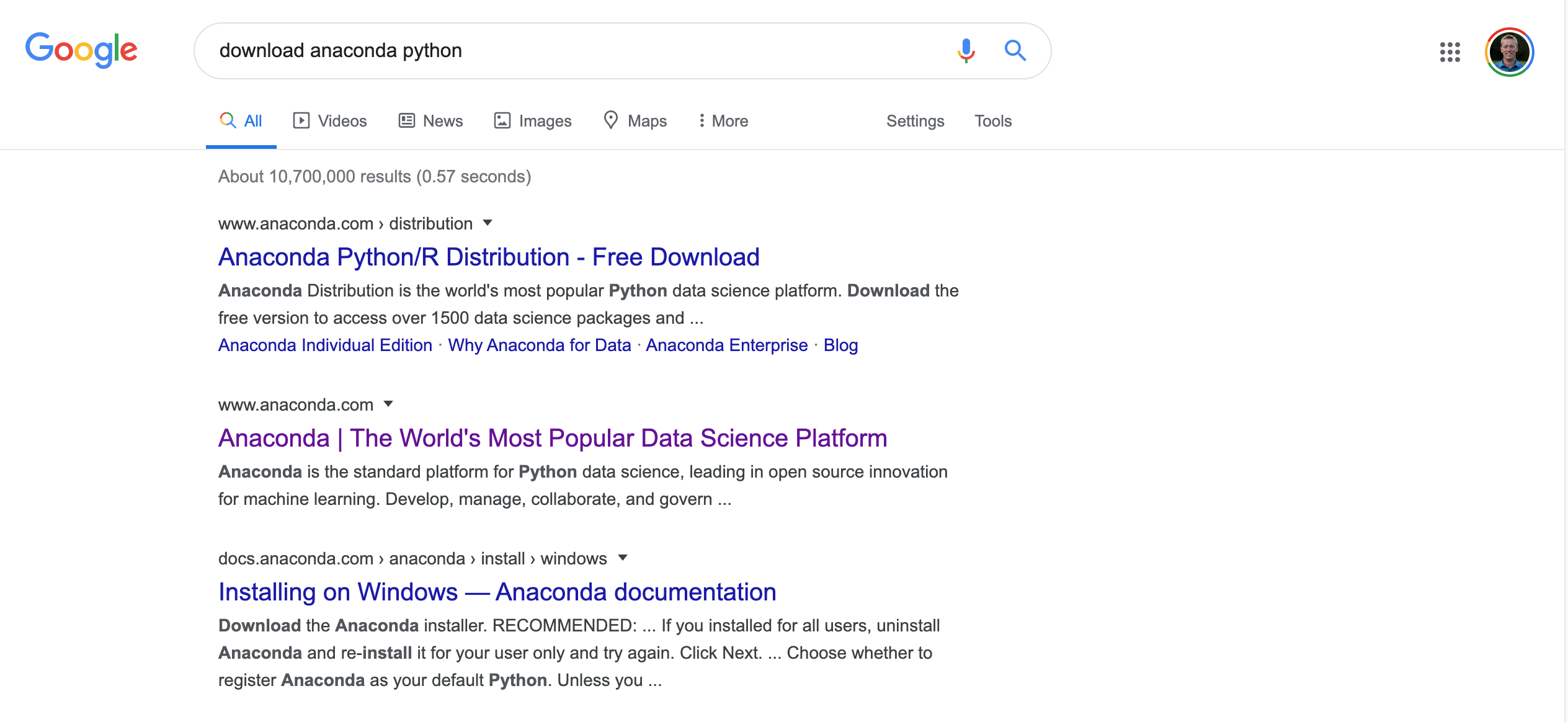Anaconda Google Search