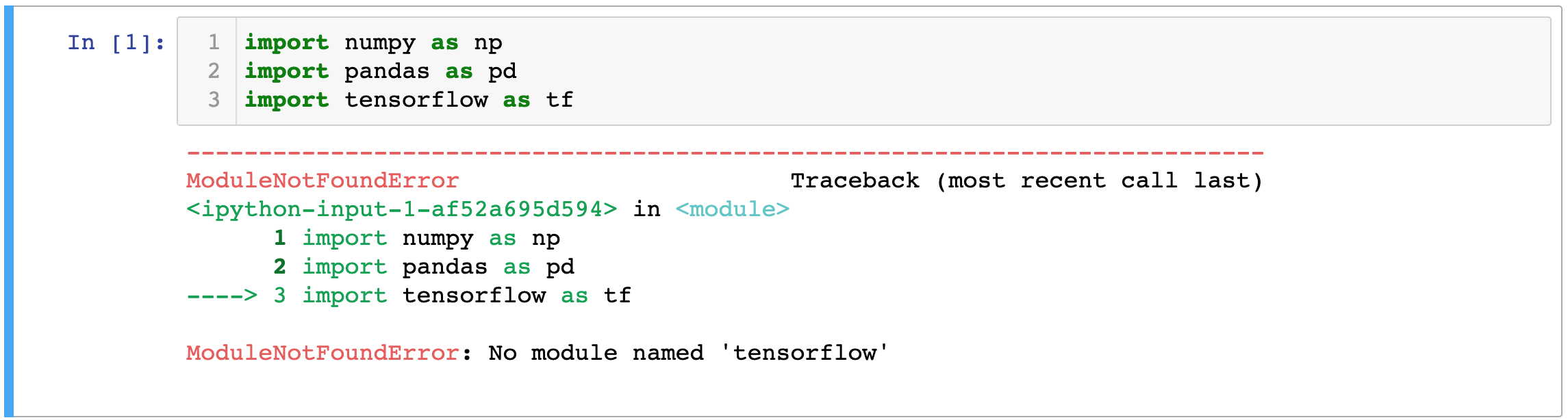 An error message received when trying to import TensorFlow