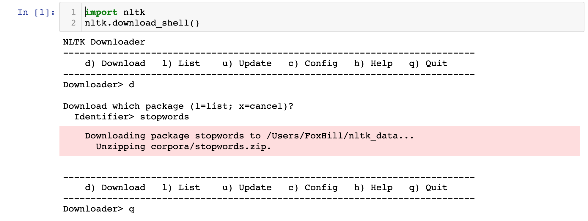 The nltk download shell