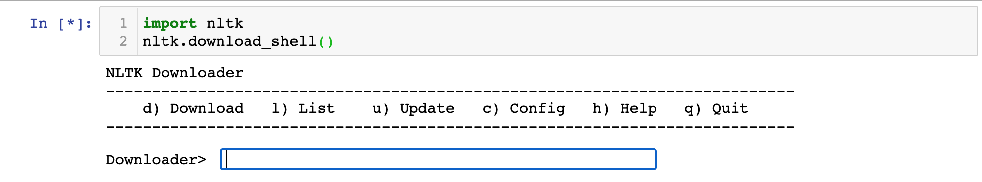 The nltk download shell