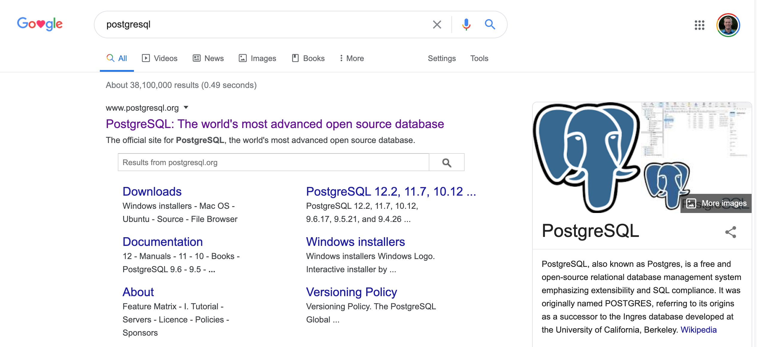 Google Search For 'postgresql'