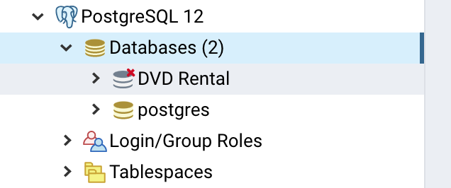 PgAdmin DVD Rental Database