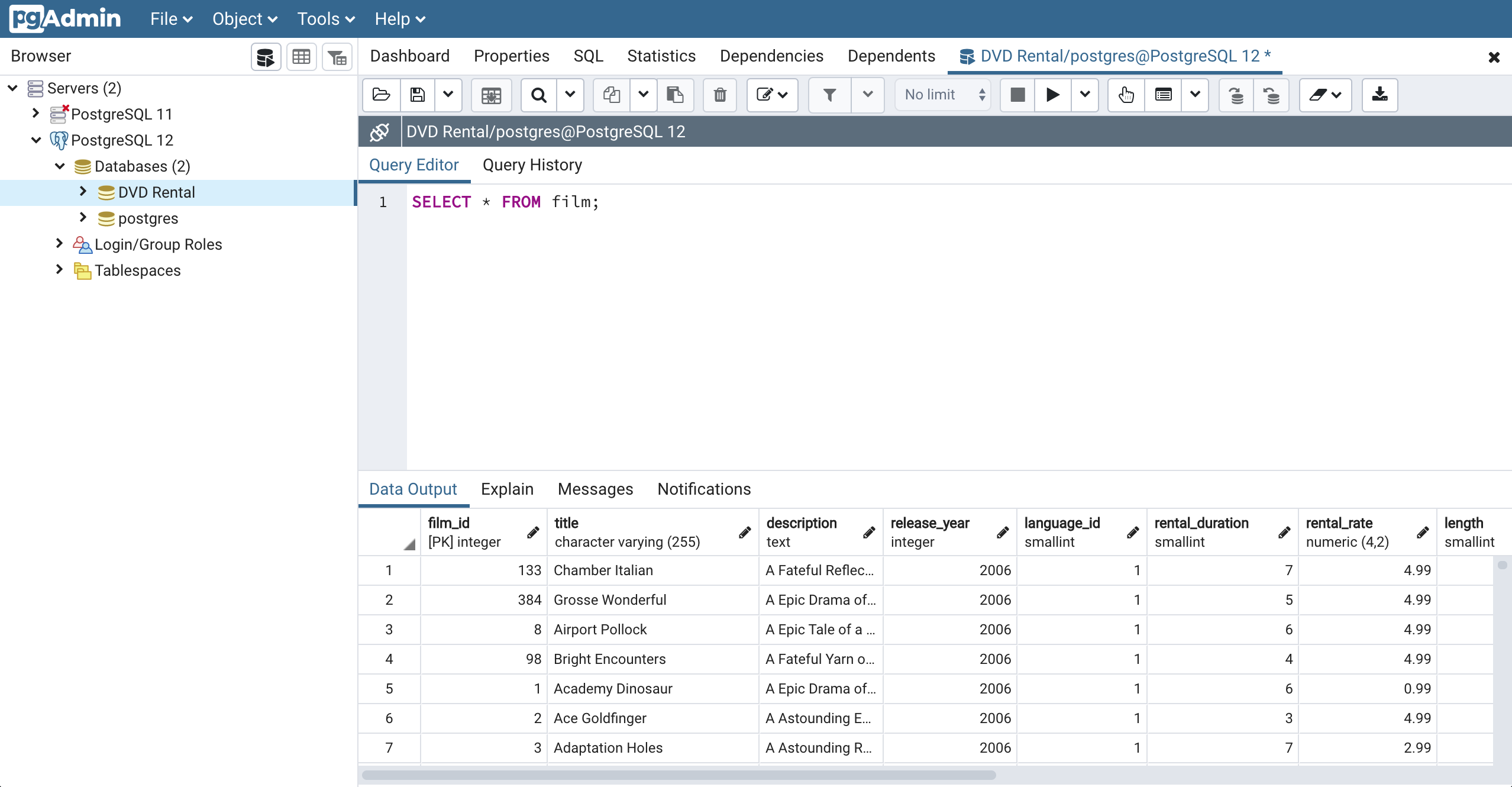 An Example SQL Query in pgAdmin4