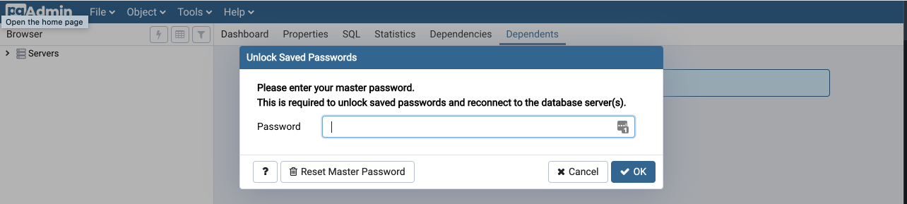 PgAdmin Master Password Prompt