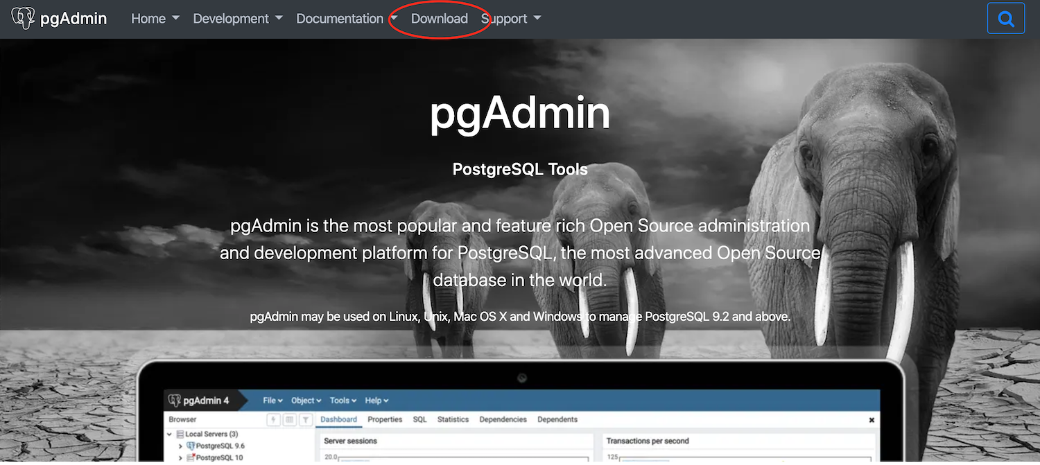 PgAdmin Website Homepage