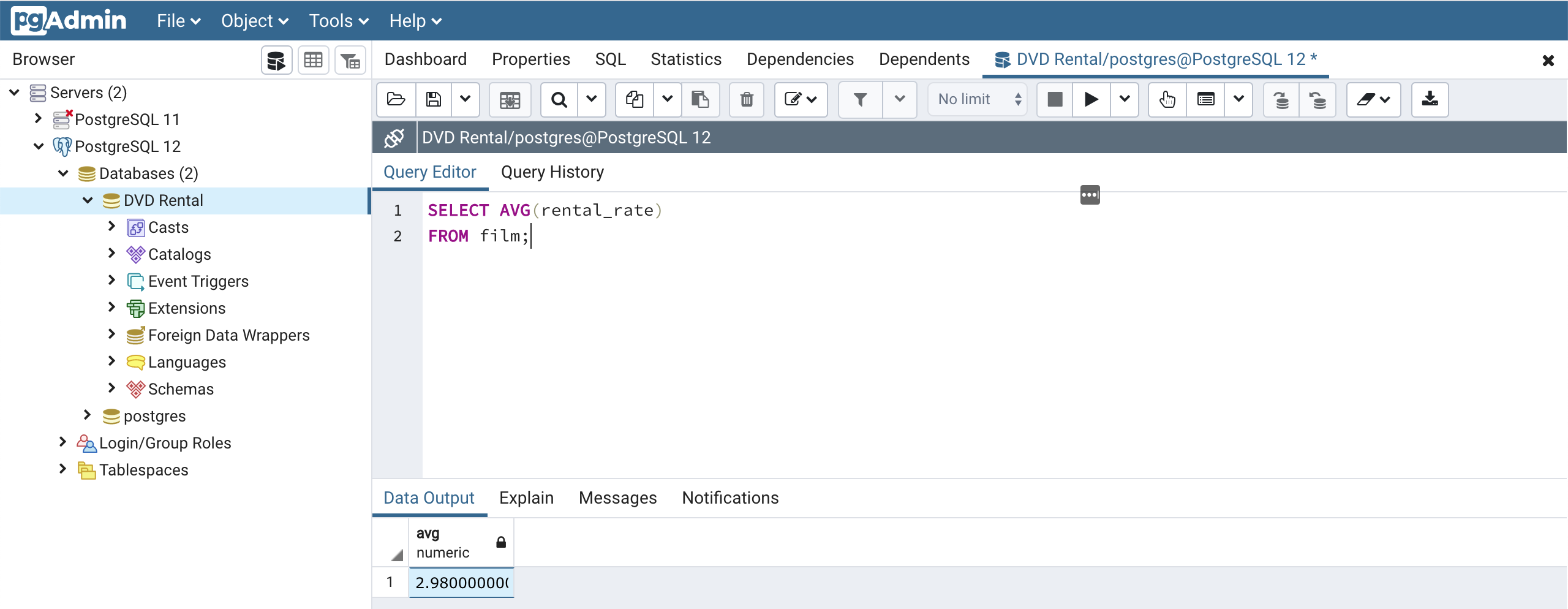 Example of the SQL AVG Function